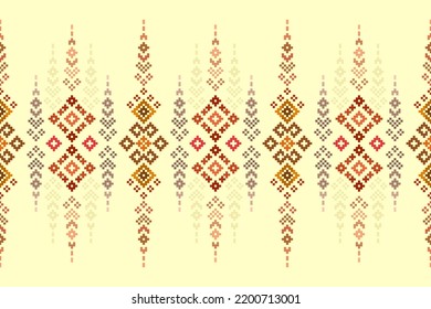 Cross Stitch Embroidery. Ethnic Patterns. Native American Style. Traditional Design for texture, textile, fabric, clothing, Knitwear, print. Geometric Pixel Horizontal Seamless Vector. Earth tone.