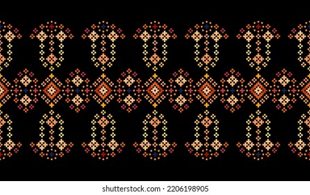 Embroidery Cross Stitch. Patrones étnicos. Patrón geométrico étnico indio. Patrón étnico nativo. Transfiere el borde de ajuste. Tapa textil Tejido Tapa Tejido Tapa de tela Tapa Tapa de Knitwear impresión. Vector horizontal sin soldadura de píxeles.