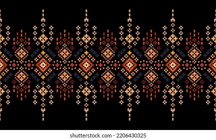 Cross Stitch Embroidery. Ethnic Patterns. Geometric Ethnic Indian pattern. Native Ethnic pattern. Cross Stitch Border. Texture Textile Fabric Clothing Knitwear print. Pixel Horizontal Seamless Vector.