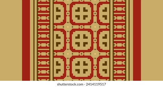 Cross Stitch Embroidery. Ethnic Patterns. Native Style. Traditional Design for texture, textile, fabric, clothing, Knitwear, print. Geometric Pixel Horizontal Seamless Vector.
