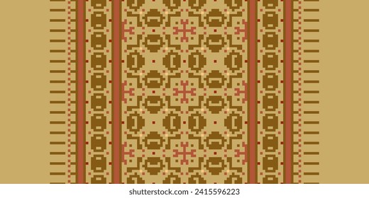 Cross Stitch Embroidery. Ethnic Patterns. Native Style. Traditional Design for texture, textile, fabric, clothing, Knitwear, print. Geometric Pixel Horizontal Seamless Vector.