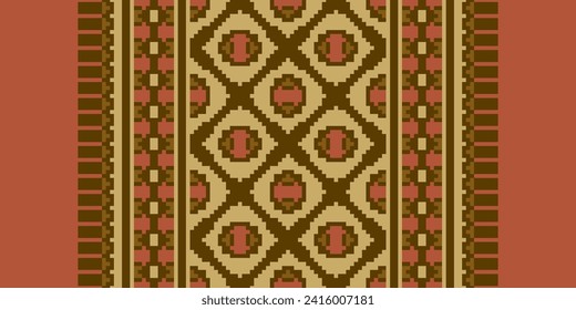 Cross Stitch Embroidery. Ethnic Patterns. Native Style. Traditional Design for texture, textile, fabric, clothing, Knitwear, print. Geometric Pixel Horizontal Seamless Vector.