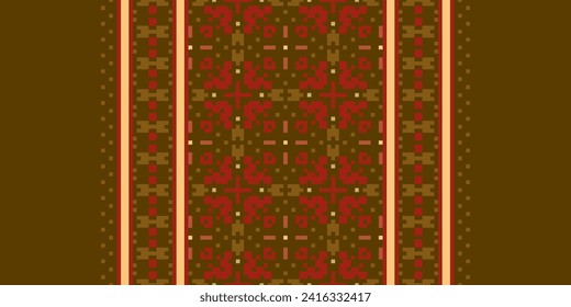 Cross Stitch Embroidery. Ethnic Patterns. Native Style. Traditional Design for texture, textile, fabric, clothing, Knitwear, print. Geometric Pixel Horizontal Seamless Vector.