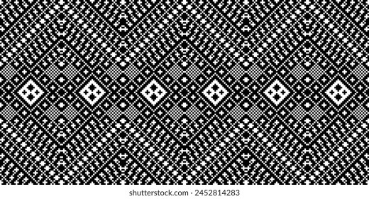 Cross Stitch Embroidery. Ethnic Patterns. Native Style. Traditional Design for texture, textile, fabric, clothing, Knitwear, print. Geometric Pixel Horizontal Seamless Vector. Ukrainian folk, ethnic