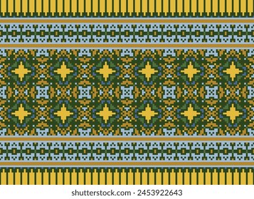 Cross Stitch Embroidery. Ethnic Patterns. Geometric Ethnic Indian pattern. Native Ethnic pattern. Cross Stitch Border. Texture Textile Fabric Clothing Knitwear print. Pixel Horizontal Seamless Vector.