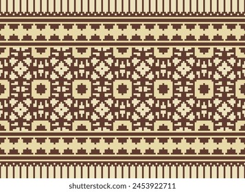 Cross Stitch Embroidery. Ethnic Patterns. Geometric Ethnic Indian pattern. Native Ethnic pattern. Cross Stitch Border. Texture Textile Fabric Clothing Knitwear print. Pixel Horizontal Seamless Vector.