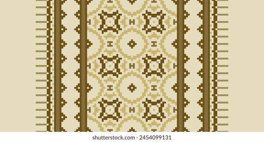 Cross Stitch Embroidery. Ethnic Patterns. Geometric Ethnic Indian pattern. Native Ethnic pattern. Cross Stitch Border. Texture Textile Fabric Clothing Knitwear print. Pixel Horizontal Seamless Vector.