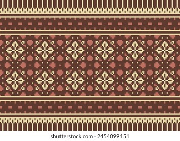 Cross Stitch Embroidery. Ethnic Patterns. Geometric Ethnic Indian pattern. Native Ethnic pattern. Cross Stitch Border. Texture Textile Fabric Clothing Knitwear print. Pixel Horizontal Seamless Vector.