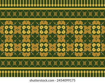 Bordado de punto de cruz. Patrones étnicos. Patrón geométrico étnico indio. Patrón étnico nativo. Borde de puntada cruzada. Textura Textil Tela Ropa Ropa de punto estampado. Pixel Vector Horizontal sin costuras.