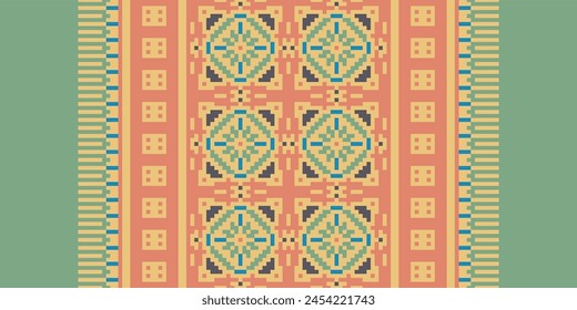 Cross Stitch Embroidery. Ethnic Patterns. Geometric Ethnic Indian pattern. Native Ethnic pattern. Cross Stitch Border. Texture Textile Fabric Clothing Knitwear print. Pixel Horizontal Seamless Vector.
