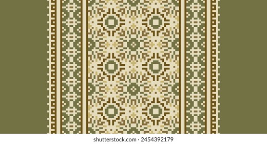 Bordado de punto de cruz. Patrones étnicos. Patrón geométrico étnico indio. Patrón étnico nativo. Borde de puntada cruzada. Textura Textil Tela Ropa Ropa de punto estampado. Pixel Vector Horizontal sin costuras.