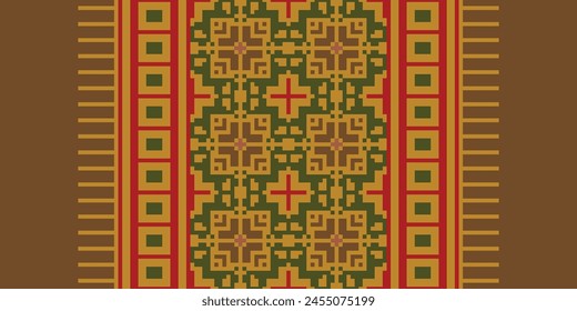 Cross Stitch Embroidery. Ethnic Patterns. Geometric Ethnic Indian pattern. Native Ethnic pattern. Cross Stitch Border. Texture Textile Fabric Clothing Knitwear print. Pixel Horizontal Seamless Vector.