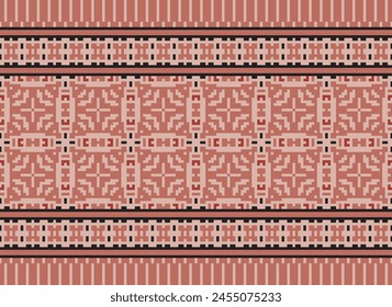 Cross Stitch Embroidery. Ethnic Patterns. Geometric Ethnic Indian pattern. Native Ethnic pattern. Cross Stitch Border. Texture Textile Fabric Clothing Knitwear print. Pixel Horizontal Seamless Vector.