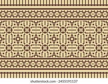 Cross Stitch Embroidery. Ethnic Patterns. Geometric Ethnic Indian pattern. Native Ethnic pattern. Cross Stitch Border. Texture Textile Fabric Clothing Knitwear print. Pixel Horizontal Seamless Vector.