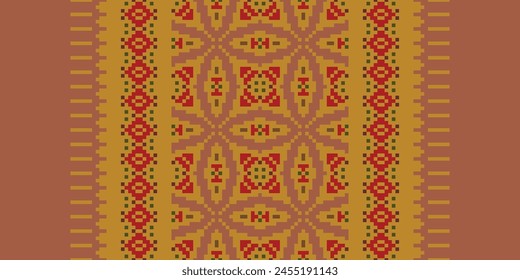 Kreuzstich-Stickerei. Ethnische Muster. In: Geometric Ethnic Indian Pattern. Einheimisches ethnisches Muster. Steppnaht. Textur Textilgewebe Bekleidung Strickbekleidung Druck. Pixel Horizontale nahtlose Vektorgrafik.
