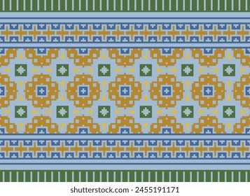 Cross Stitch Embroidery. Ethnic Patterns. Geometric Ethnic Indian pattern. Native Ethnic pattern. Cross Stitch Border. Texture Textile Fabric Clothing Knitwear print. Pixel Horizontal Seamless Vector.