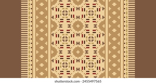 Bordado de punto de cruz. Patrones étnicos. Patrón geométrico étnico indio. Patrón étnico nativo. Borde de puntada cruzada. Textura Textil Tela Ropa Ropa de punto estampado. Pixel Vector Horizontal sin costuras.