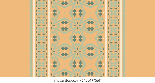 Cross Stitch Embroidery. Ethnic Patterns. Geometric Ethnic Indian pattern. Native Ethnic pattern. Cross Stitch Border. Texture Textile Fabric Clothing Knitwear print. Pixel Horizontal Seamless Vector.