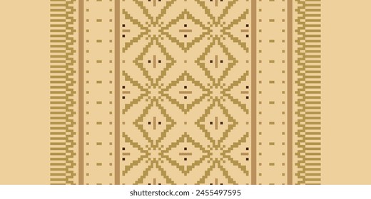 Bordado de punto de cruz. Patrones étnicos. Patrón geométrico étnico indio. Patrón étnico nativo. Borde de puntada cruzada. Textura Textil Tela Ropa Ropa de punto estampado. Pixel Vector Horizontal sin costuras.