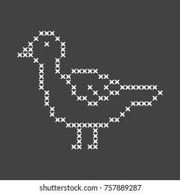 Cross Stitch Embroidery Pattern Goose Bird Vector Design White on Dark Grey Background