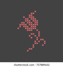 Cross Stitch Embroidery Pattern Lily Flower Vector Design Pink on Dark Grey Background