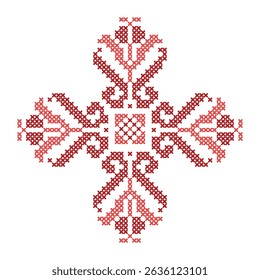 Cross stitch embroidery pattern with red floral design