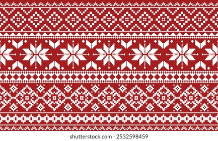 Cross Stitch embroidery pattern. Traditional Ukrainian. Geometric ethnic pattern. Textile ornamentation, fabric, Hand stitched pattern, Cultural stitching pixel art, scarf, carpet, rug 