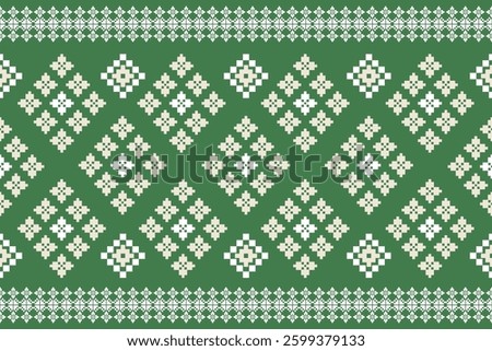 Cross Stitch embroidery pattern. Traditional Ukrainian. Geometric ethnic pattern. Textile ornamentation, fabric, Hand stitched pattern, Cultural stitching pixel art, scarf. Pixel ethnic pattern 