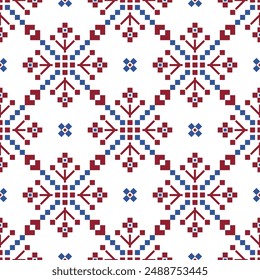 Cross Stitch embroidery seamless. Geometric pixel ethnic patterns. American, Mexican,African, mediterranean,nordic,Aztec style.Trendy folk art background design for products, fabric, ,print,decorate.