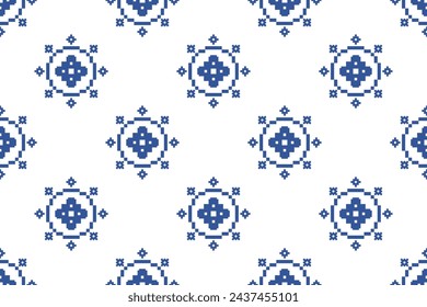 Cross Stitch embroidery seamless.Geometric pixel ethnic patterns. American, Mexican,African, mediterranean, nordic,Aztec style.Trendy folk art background design for products, fabric, ,print,decorate.