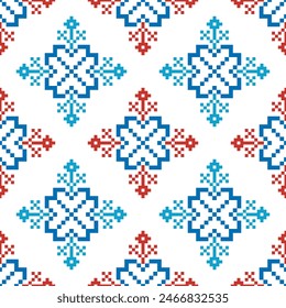 Cross Stitch embroidery seamless.Geometric pixel ethnic patterns. American, Mexican,African, mediterranean, nordic,Aztec style.Tradition folk art background design for products, fabric, ,print,decor