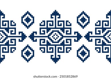 Cross Stitch embroidery seamless.Geometric pixel ethnic patterns. American, Mexican,African, mediterranean, nordic,Aztec style.Beautiful Embroidery Trendy folk art background design for decorate.