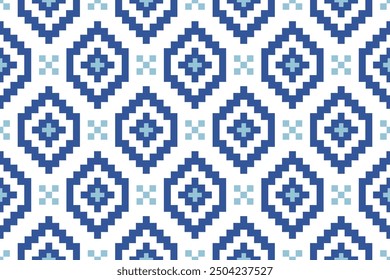 Cross Stitch embroidery seamless.Geometric pixel ethnic patterns. American, Mexican,African, mediterranean,nordic,Aztec style.Trendy folk art background design for products, fabric,print,decorate.