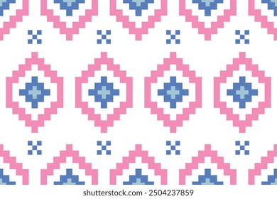 Cross Stitch embroidery seamless.Geometric pixel ethnic patterns. American, Mexican,African, mediterranean, nordic,Aztec style.Beautiful folk art background design for products, fabric,print decorate.