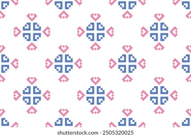 Cross Stitch embroidery seamless.Geometric pixel ethnic patterns. American, Mexican,African, mediterranean, nordic,Aztec style.Tradition folk art background design for products, fabric, ,print,decor