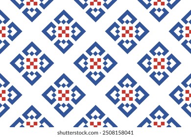 Cross Stitch embroidery seamless.Geometric pixel ethnic patterns. American, Mexican,African, mediterranean, nordic,Aztec style.Beautiful Embroidery Trendy folk art background design for decorate.