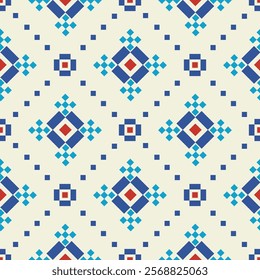 Cross Stitch embroidery seamless.Geometric pixel ethnic patterns. American, Mexican,African, mediterranean, nordic,Aztec style.Tradition folk art background design for products, fabric,,print, decor.