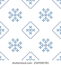 Cross Stitch embroidery seamless.Geometric pixel ethnic patterns. American, Mexican,African, mediterranean, nordic,Aztec style.Trendy folk art background design for products,fabric, print,decorate.