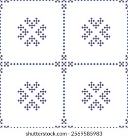 Cross Stitch embroidery seamless.Geometric pixel ethnic patterns. American, Mexican,African, mediterranean, nordic,Aztec style.Trendy folk art background design for products,fabric, print,decorate.