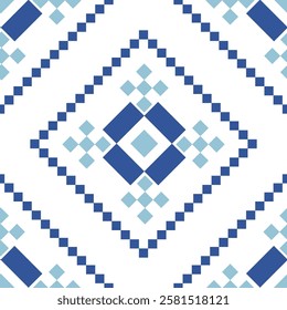 Cross Stitch embroidery seamless.Geometric pixel ethnic patterns. American, Mexican,African, mediterranean, nordic,Aztec style.Trendy folk art background design for products, fabric, ,print,decorate.