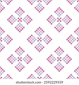 Cross Stitch embroidery seamless.Geometric pixel ethnic patterns. American, Mexican,African, mediterranean, nordic,Aztec style.Trendy folk art background design for products,fabric,print, decorate.