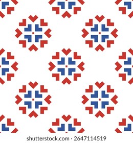 Cross Stitch embroidery seamless.Geometric pixel ethnic patterns. American, Mexican,African, mediterranean, nordic,Aztec style.Trendy folk art background design for products, fabric, ,print,decorate.