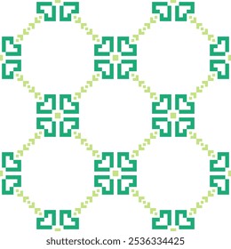 Cross Stitch embroidery seamless.Green Geometric pixel ethnic patterns. American, Mexican,African, mediterranean,nordic,Aztec style.Tradition folk art background design for products,fabric,decorate