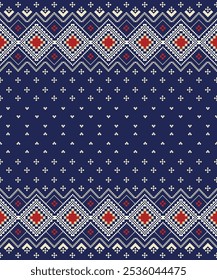 Cross stitch embroidery vector seamless pattern. Pixel ethnic pattern.
Traditional Ukrainian folk art knitted embroidery pattern Eastern Europe, repetitive, background, carpet, scarf, clothing, rug.