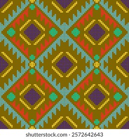 cross stitch emdroidery needlework abstract artwork seamless geometric pattern printed background fabric wallpaper hand drawn line native american colorful art


