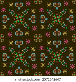 cross stitch emdroidery needlework abstract artwork seamless geometric pattern printed background fabric wallpaper hand drawn line native american colorful art


