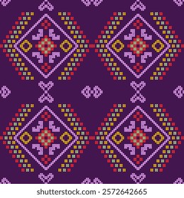cross stitch emdroidery needlework abstract artwork seamless geometric pattern printed background fabric wallpaper hand drawn line native american colorful art


