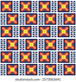 Cross stitch, ethnic boho seamless pattern. Patchwork texture. Weaving. Traditional ornament. Tribal pattern. Folk motif. Design for wallpaper, textiles, tile, and ceramic pottery.