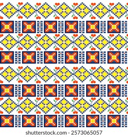 Cross stitch, ethnic boho seamless pattern. Patchwork texture. Weaving. Traditional ornament. Tribal pattern. Folk motif. Design for wallpaper, textiles, tile, and ceramic pottery.