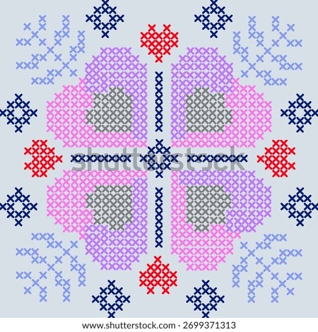 cross stitch ethnic embroidery needlework abstract artwork seamless geometric pattern printed background fabric wallpaper handdrawn line colorful template fashion element